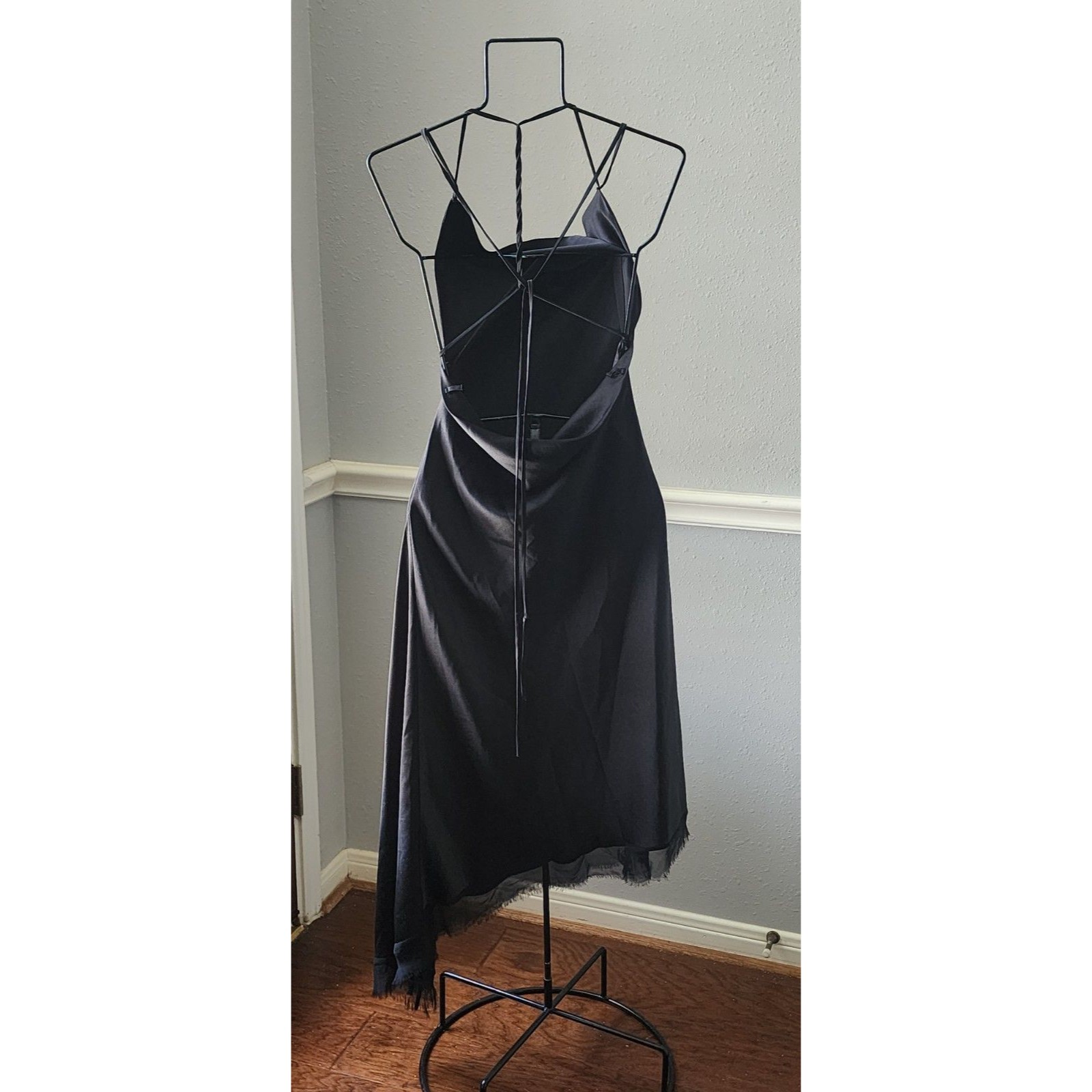 Vintage Bcbg Silk Black Cowl Neck Y2k Midi Gown Slip Dress Backless High/ Low 2 — image 3 of 8